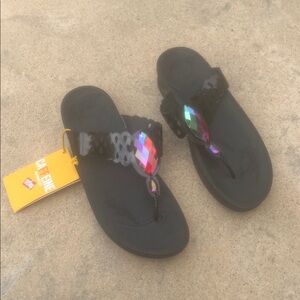 FitFlop Bijoo Women's Black Lasercut Jewel Embellished Sandal Thong Size 11